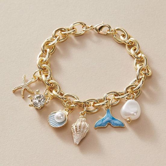 Beach Bracelet Imitation Pearls Shell Starfish Pendant Coastal Style Bracelet Lightweight Vacation Bracelet Jewelry Gift