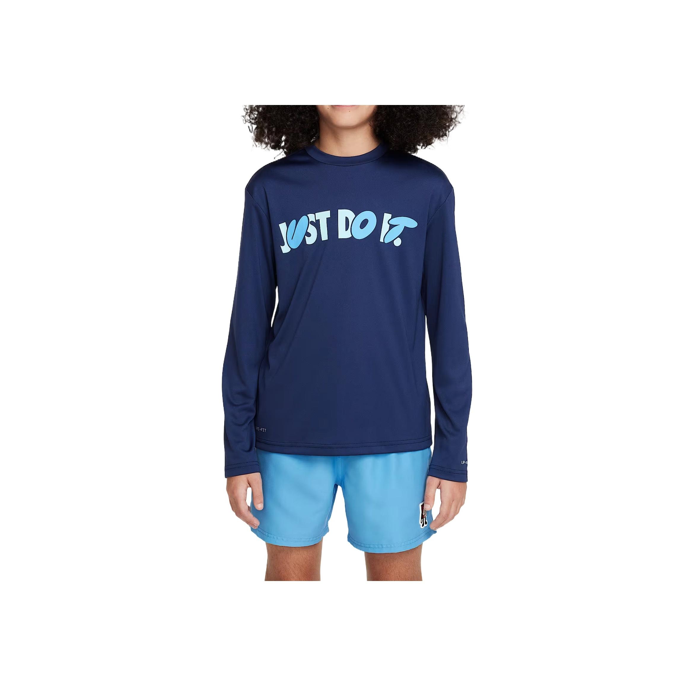

Nike Dri-Fit T-Shirt Swim Hydroguard Comfortable Fashion Versatile Popular Solid Color Letter Long Sleeve Kids Tops Deep-Navy HV7035-410 M