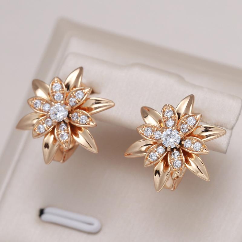 New  Rose Gold Sexy Earrings Unusual Metal Flower Natural Zircon Women'S Earrings Party Girls Exaggerated Jewelry
