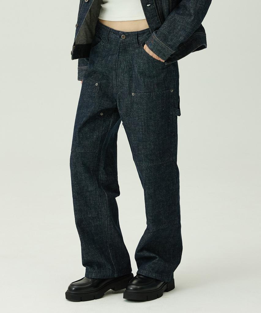 MAGOODGAN Farburn 7548 Double Knee Carpenter Wide Fit Navy Stitch Non-Fade Denim Pants