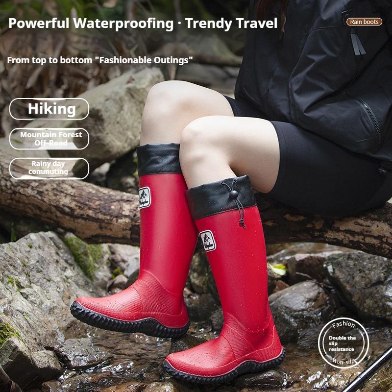 Men's and Women's Fashionable Rain Boots Japanese Style Rain Boots Outdoor Waterproof Hiking Water Shoes Wear-resistant High Boots