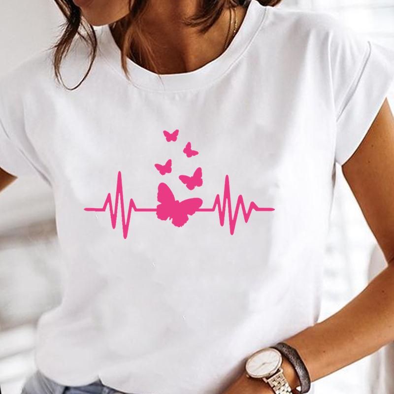 90s Women Short Sleeve Flower Floral Lovely Cute Print Tee Top Summer Fashion T-shirt Clothing Casual Lady Female Graphic T-shirt