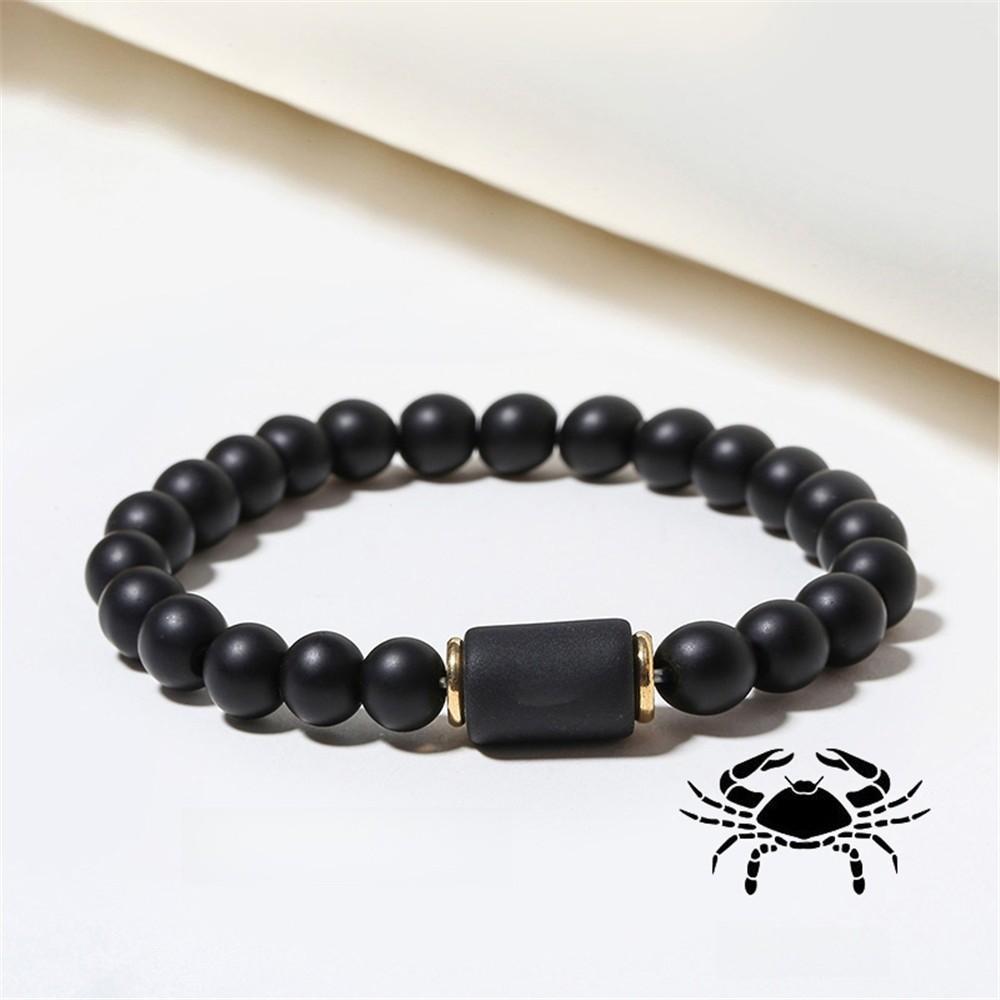 Twelve Constellations Beaded Elastic Bracelet For Men And Women With Black Matte Agate For Travel Gifts