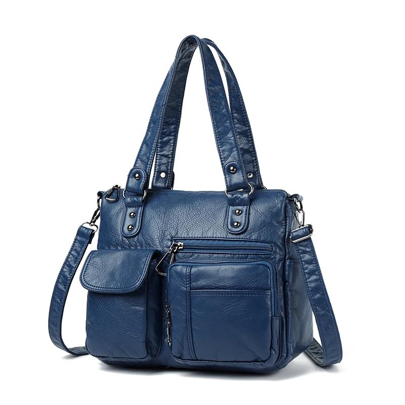 High Quality Large Capacity Soft Leather Women Totes Bags Vintage Luxury Ladies Handbags Fashion Solid Female Messenger Tote Sac