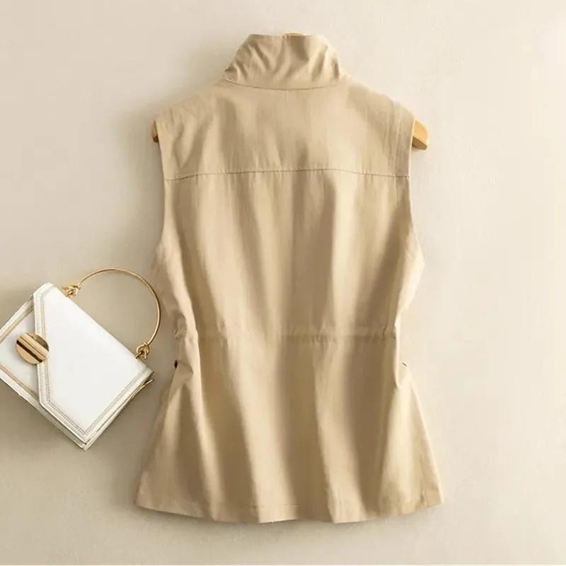 Short Waistcoat Jacket Women's Slim Spring Autumn Casual Outerwear Vest Ladies Loose Pure Cotton Sleeveless Coats