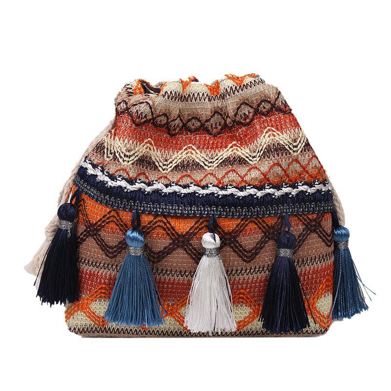 Spring and Summer Fashionable Tassel Bucket Bag with Ethnic Style Single-shoulder Crossbody Bag