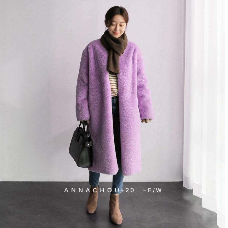 Winter new imitation leather coat women's medium and long imitation Rex rabbit hair jacket, thin imitation mink large size wool sweater
