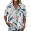 Women Turn Down Collar Button Up Retro Floral Print Imitation Cotton Linen Loose Fit Short Sleeve T Shirt Top for Daily Wear