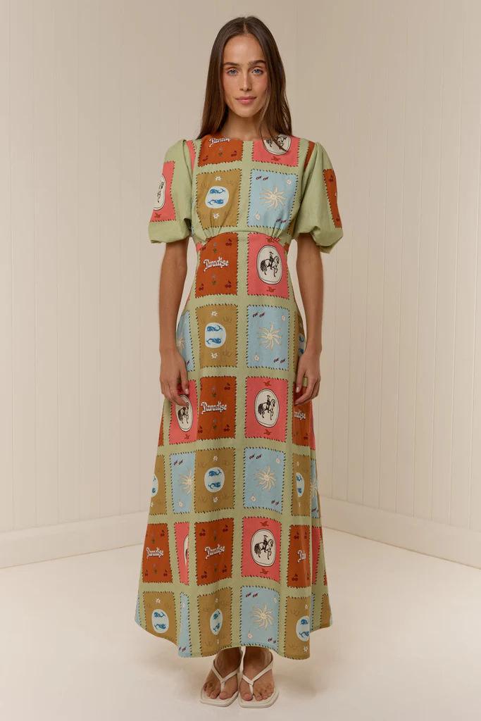 

2025 Women s Casual Linen Round Neck Waist-Cinching Long Dress L армия зеленый