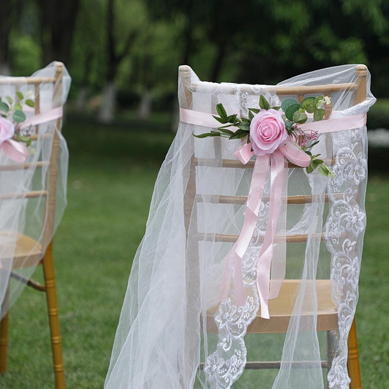 Outdoor Wedding Decoration Rose Chair Back Flower Wedding Car Mirror Flower Wedding Corridor Hotel Chair Back Flower
