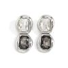 18K Silver Plated Two Tone Crystal Pendant Earrings, Stainless Steel Large Gemstone Declaration Earrings, Women's Modern Jewelry
