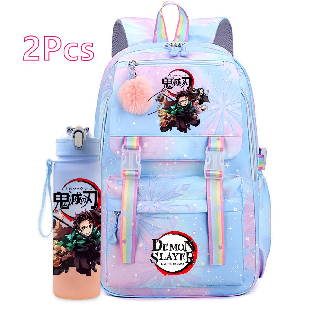 2Pcs/set Cute K-Pop Demon Hunters Printed Backpack with 750Ml Water Bottler for Teenager Student Girl Boy Large Capacity Waterproof Bookbag Travel Bag