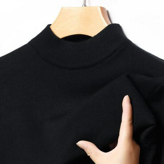 

Мужской однотонный вязаный свитер с полувысоким воротником - тренд осень/зима XXXL чёрный