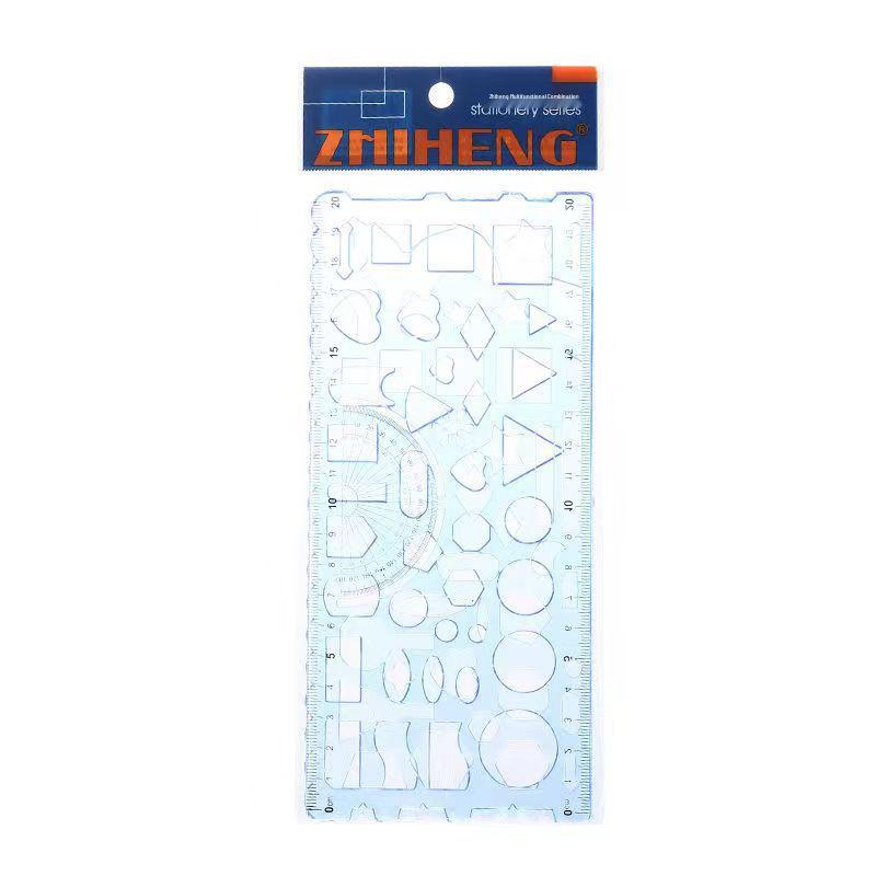 Zhiheng 2-Piece Multifunctional Drawing Template Set: Primary School Student Straight Ruler & Circle Design Tool.