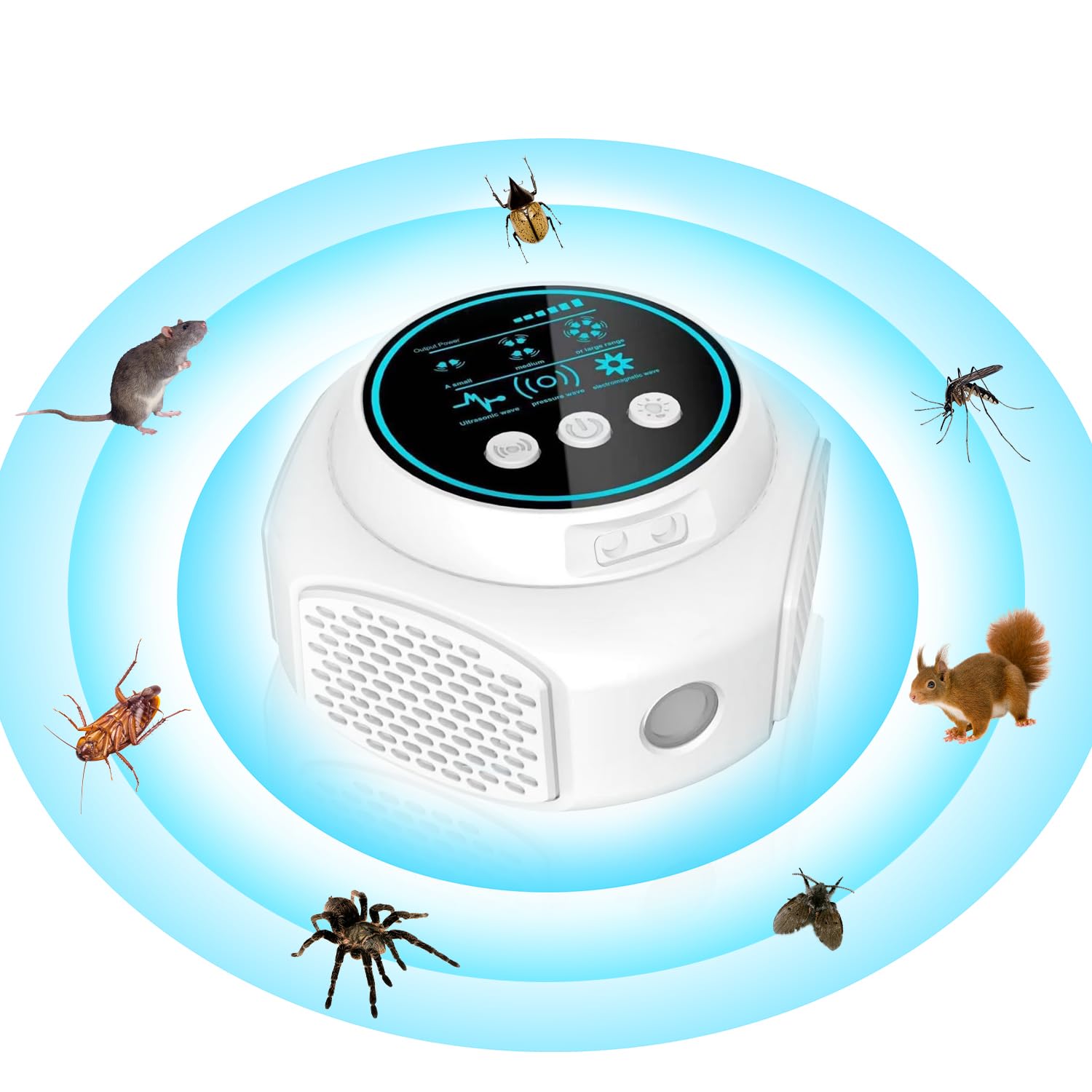 

Ultrasonic rodent repellent with reactive electromagnetic Repels and other pests with a and Effective 350 square Electromagnetic pressure and night