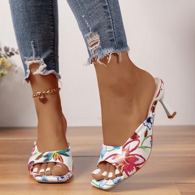 Women's Shoes 2024 Summer High Quality Open Toe Women's Slippers Fashion Flower Large Size Stiletto Women's High Heel Slippers