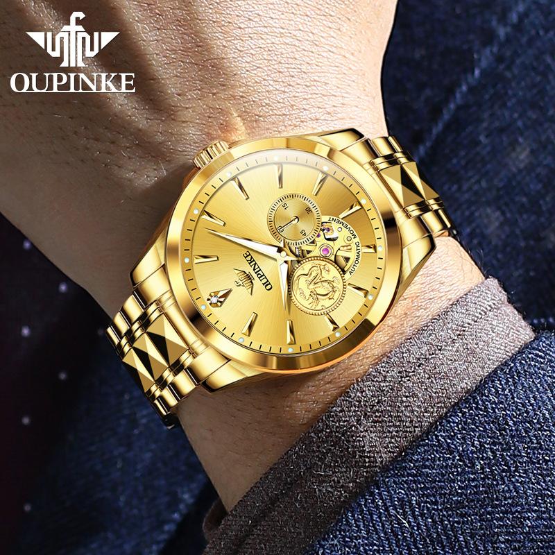 OUPINKE Hodinky Automatické mechanické hodinky Steel Business Vodotěsné pánské hodinky Pánské hodinky