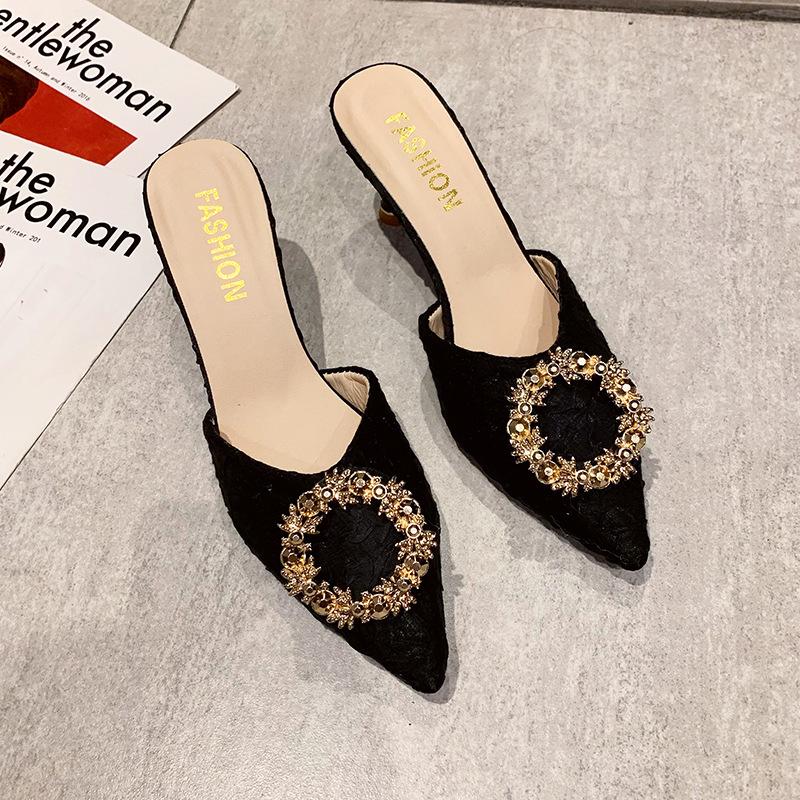 New Summer Models Versatile Pointed Rhinestone Satin Surface, Sandals, Stiletto Sandals, Premium Bag Head Sandals Women