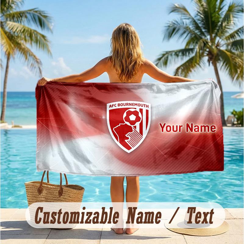 Custom Text Beach Towel, Soft Absorbent Swimming Multi-use TowelBournemouth Football