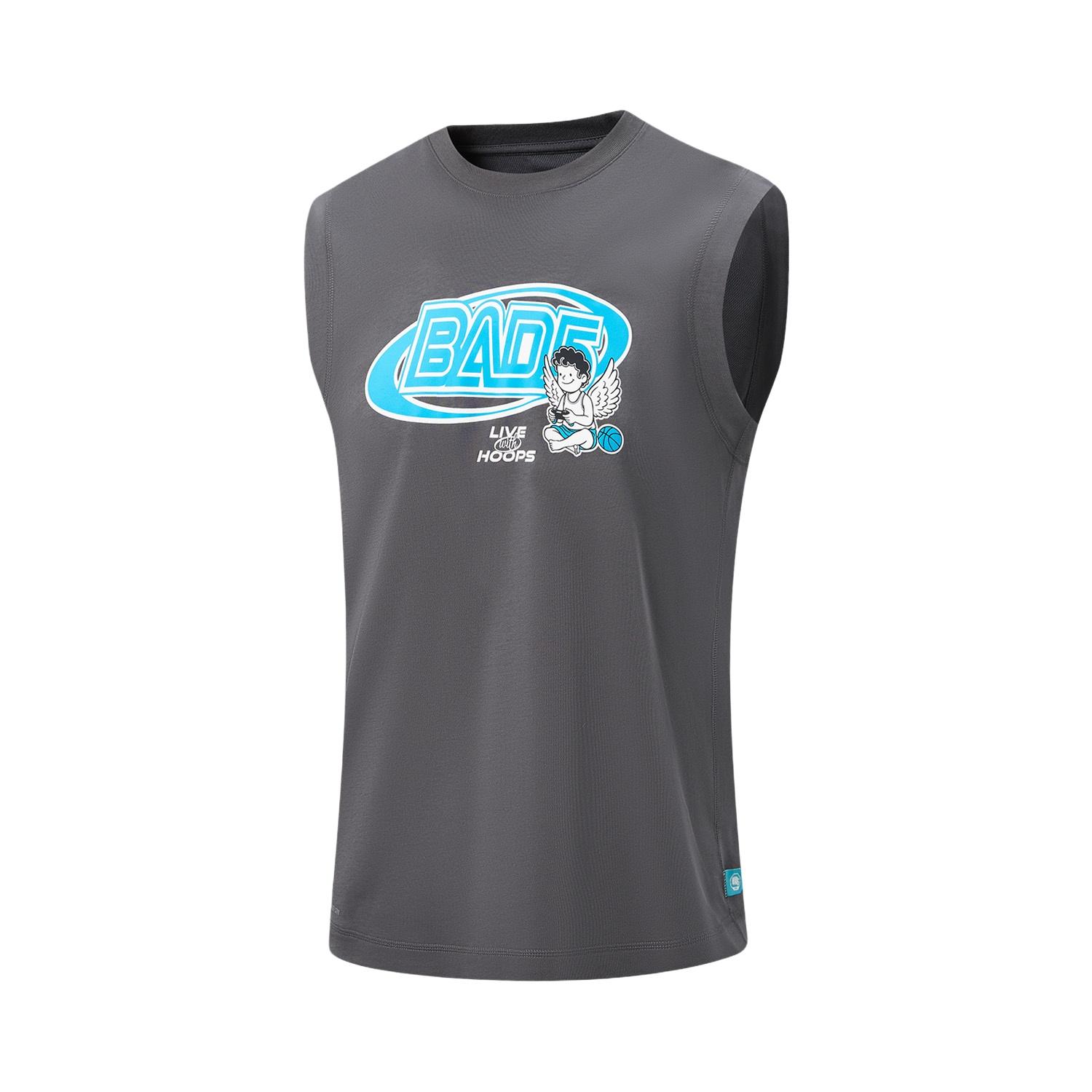 Li Ning BADFIVE Tank Tops Men s Meteorite Gray Crew Neck Moderate AVSW065-1 L
