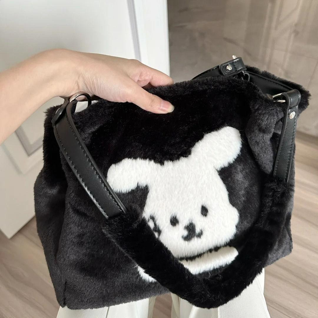 

Sweet Cute Retro Black Tote Bag Women Fluffy Bunny Large Capacity Shoulder Bags Ladies Fashion Commuter Daily Underarm Bag 2025 31x25x12cm чёрный