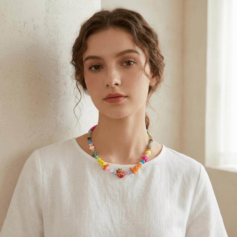 Resin Colorful Fish Necklace Ceramic Beaded Necklace Lovely Fish Charms Pendant  Vacation