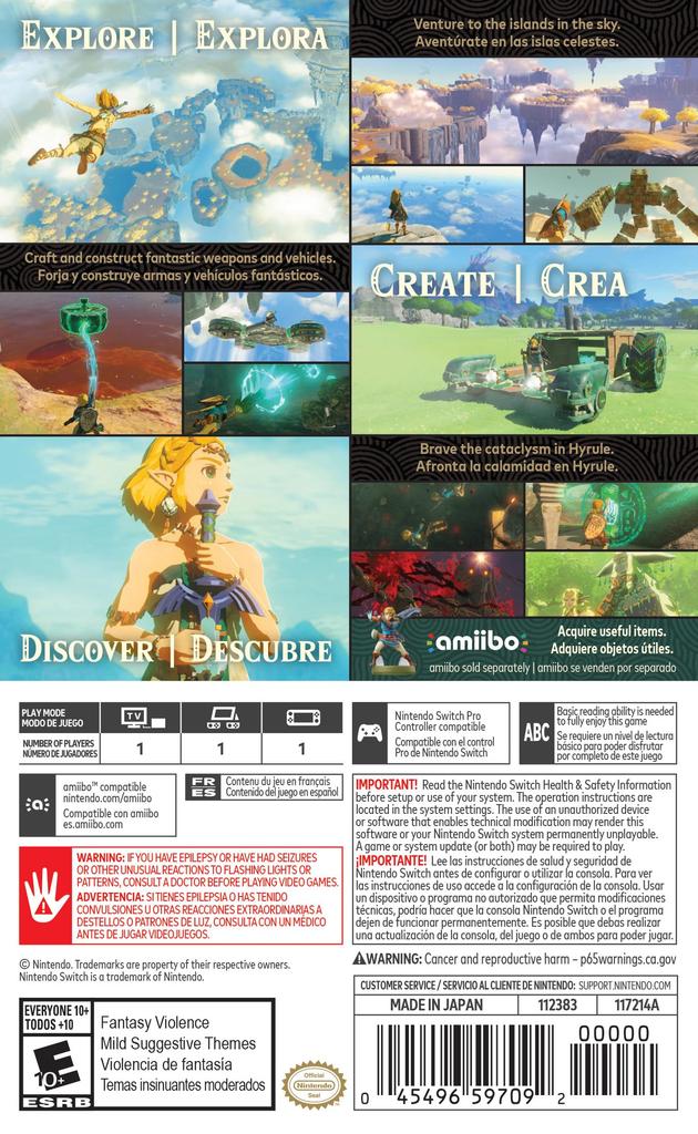 The Legend of Tears of the Kingdom North Switch Zelda (Import America) -