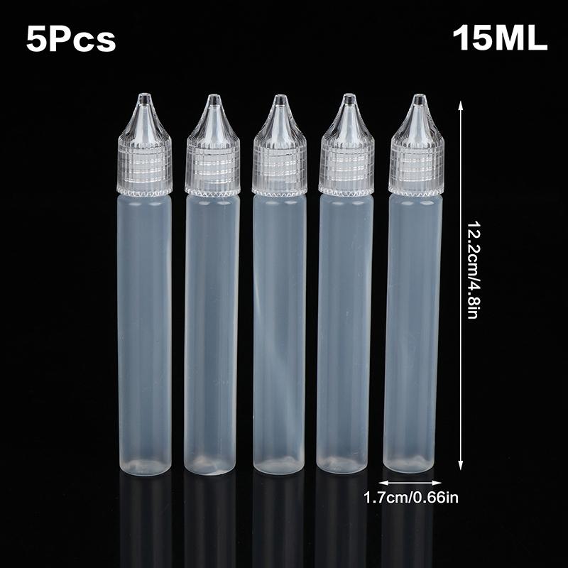 10/15/30/50ml 5Pcs Refillable Plastic Dropper Bottles Pen-Shape Containers for Ink, Essential Oils, and Pigments