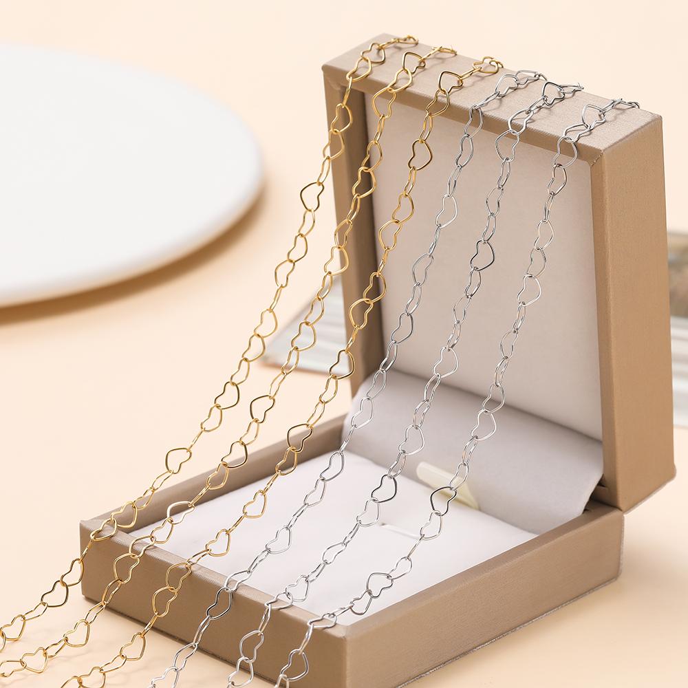 1m/39.37in Stainless Steel Hollow Peach Heart Chain Golden Chains for DIY Bracelet Necklace Waist Chain Jewelry Making Supplies