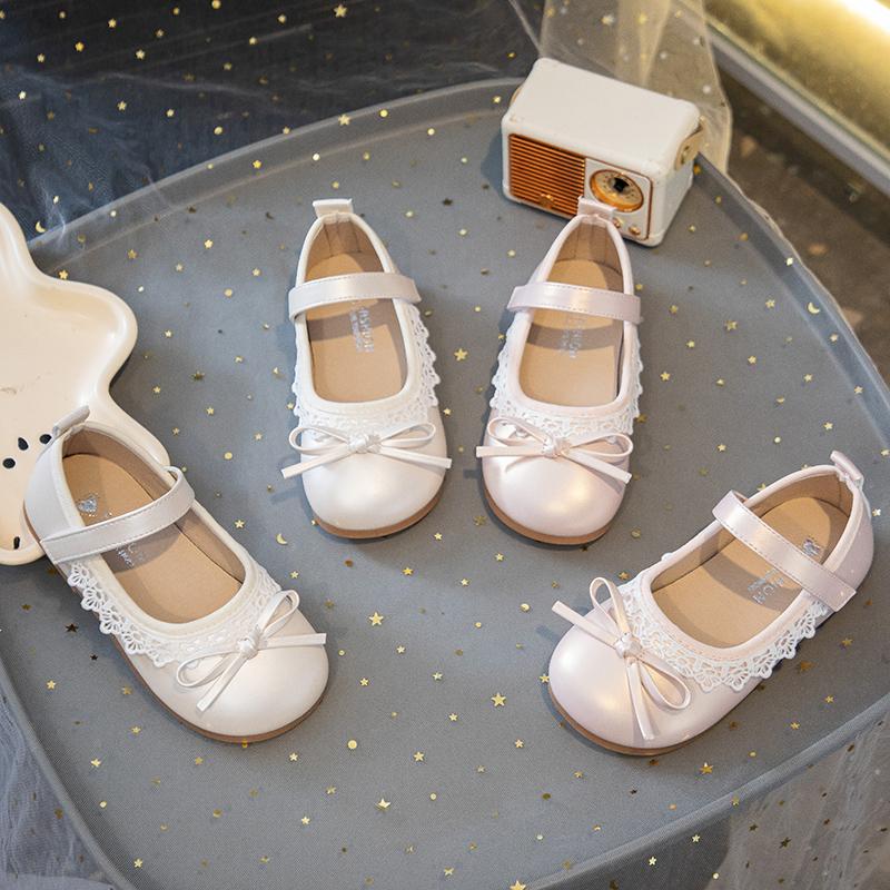 Spring Girl's Princess Shoes Frilly Pink Beige Children Flats Sweet Plain-colored Party-perfect Toddler Kids Leather Shoe 22-31