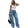 Women  Summer Casual High Waisted Wide Leg Denim Pants With Removable Skirt Overlay