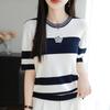 Women Knit T-shirt MODERN NEW SAGA Summer Knitted Shirt Short Sleeve Tees O-neck Patchwork Pullover Knit Tops