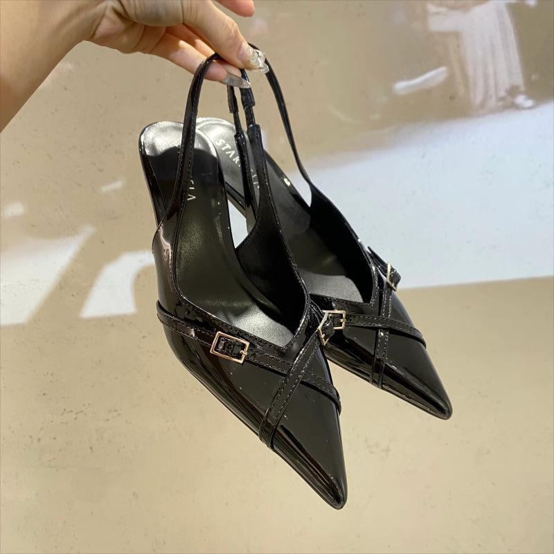 Spring and Autumn 2025 New Fashion Versatile Pointed Heel Medium Heel Cross Strap High Heel Light Mouth Baotou Sandals Women