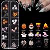 12 Grid Halloween Series Nail Art Jewelry Cartoon Ghost Pumpkin Spider Bat Nail Charms Diy Nail Art Decoration Accessories