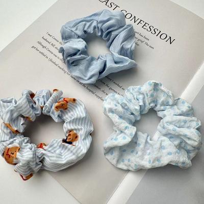 3pcs Hair Ties for Teenage Girls Hair Accessories Cute Bear Floral Hair Scrunchies Cartoon Pattern Elastic Hair Bands