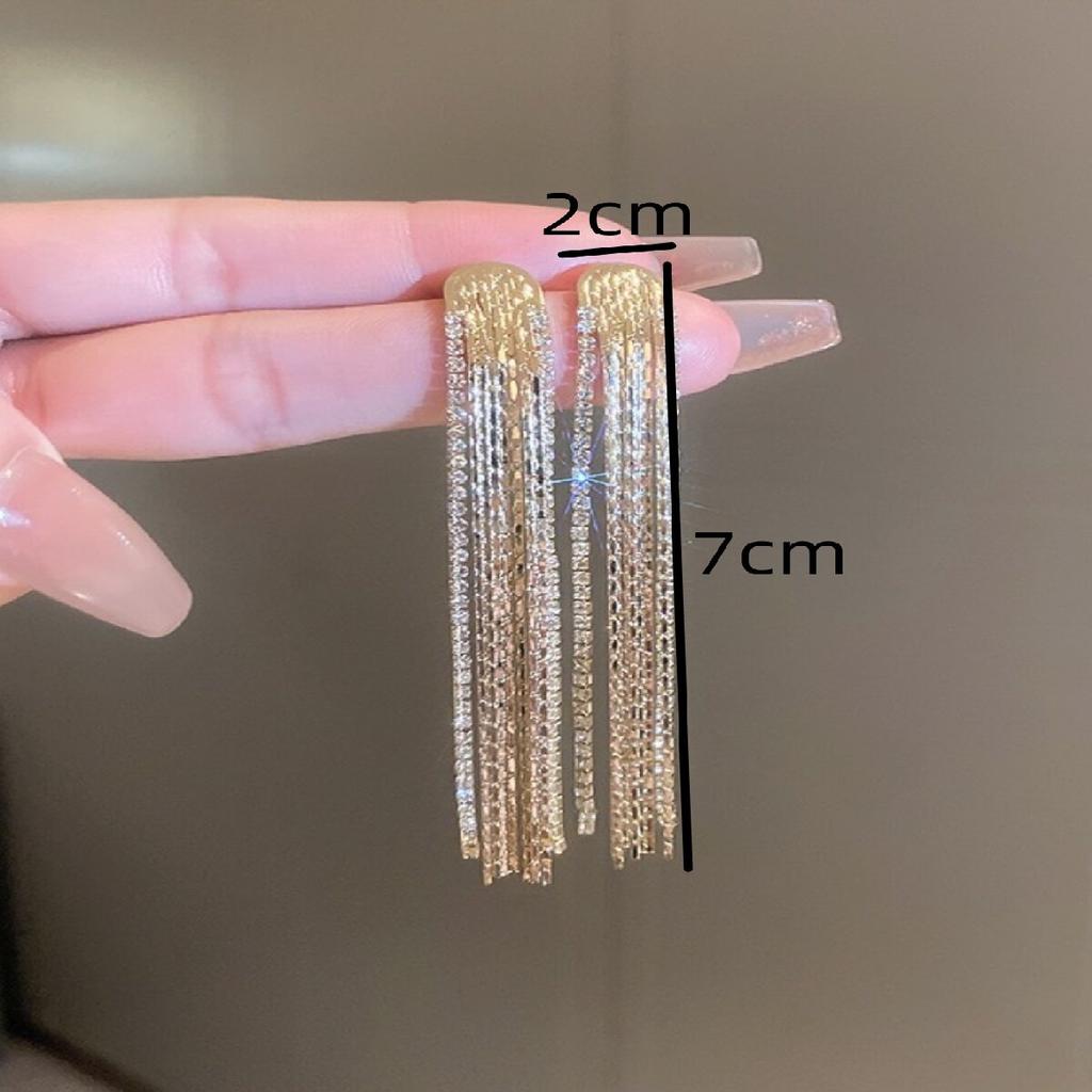 2PCS Fashion High end Copper Inlaid Zircon Long tassel Earrings for Women's Banquet and Party Dressing Accessories -5932