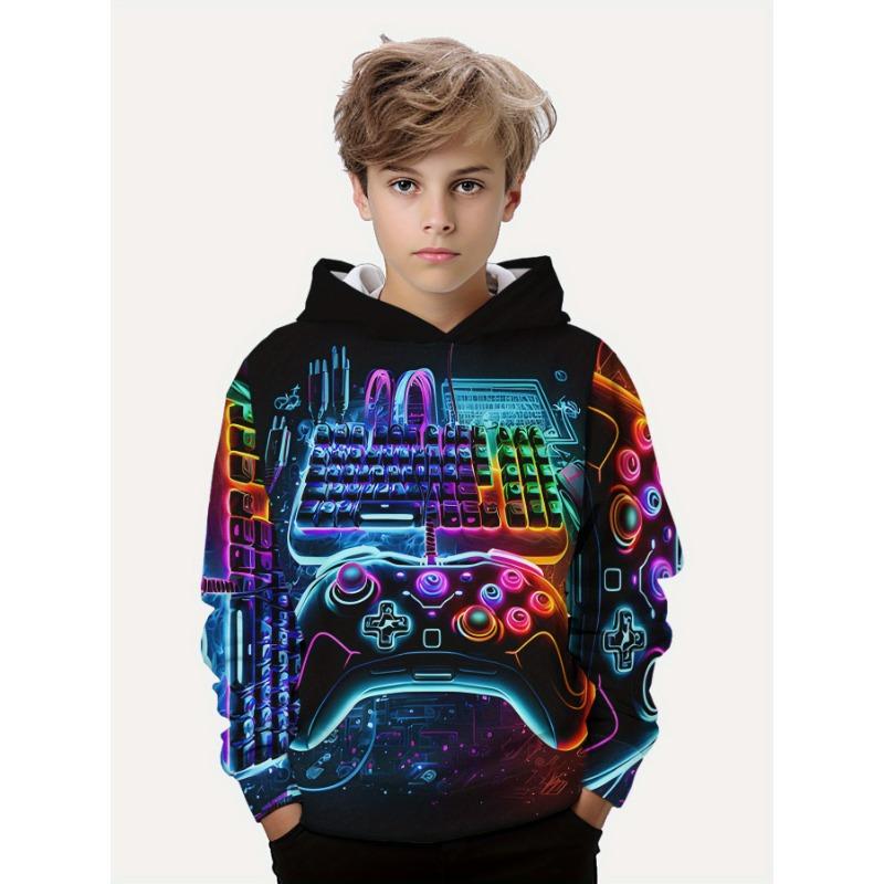 Xuhaijian02 Kinderkleding Jongens Hoodies Lange Mouw 3D Gamepad Print Kinderen Lente Herfst Kleding Casual Outdoor Stijlvolle Jongen Meisje Kleding Tops 140