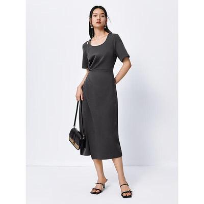 Peacebird Women's Faux Two-Piece Gathered Waist Dress