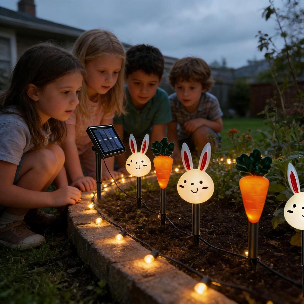 Spring Solar Lights Outdoor Decorative Easter Bunny Carrot Pathway Waterproof Lighting Cute Courtyard Lights For Garden Yard