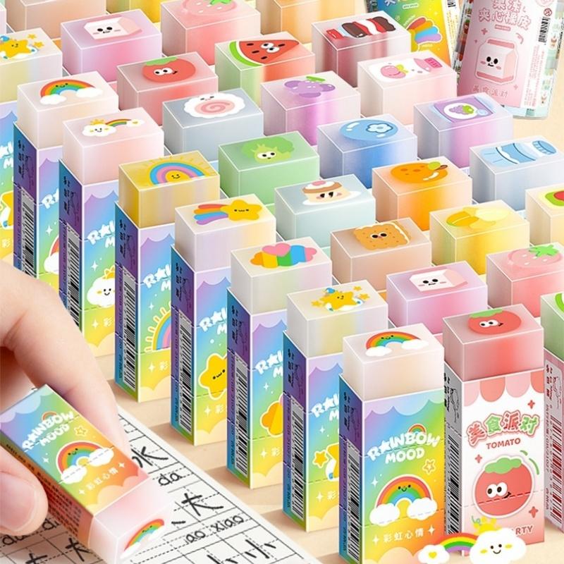 30pcs Cute Erasers Rainbow Mood & Food Party Erasers Kawaii 3D Pencil Eraser for Cleaning Students Back to School Supplies