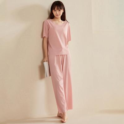 Women's Ice Silk Pajamas Set Short Sleeved Top Wide Leg Pants Sleepwear Set Summer Ultra Thin Two Piece Lounge Nightwear