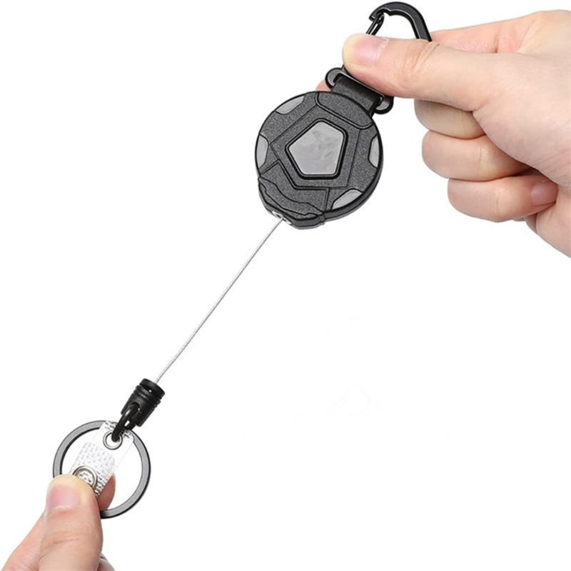 Heavy Duty Retractable Keychain Easy-to-pull Buckle Rope Elastic Keychain Anti Lost Keyring with Steel Retractable Cord
