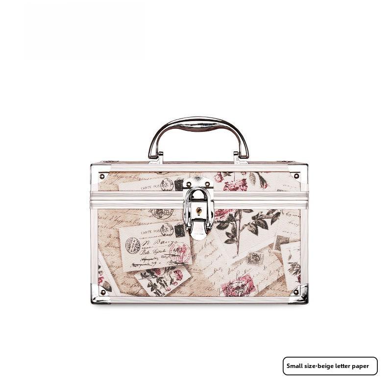 Portable Double-Layer Aluminum Alloy Cosmetic Case with Mirror and Password Lock