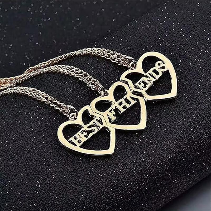 3 PCS BEST FRIENDS Heart Matching Necklace Set Gold Color BFF Necklaces Friendship Jewelry Gifts