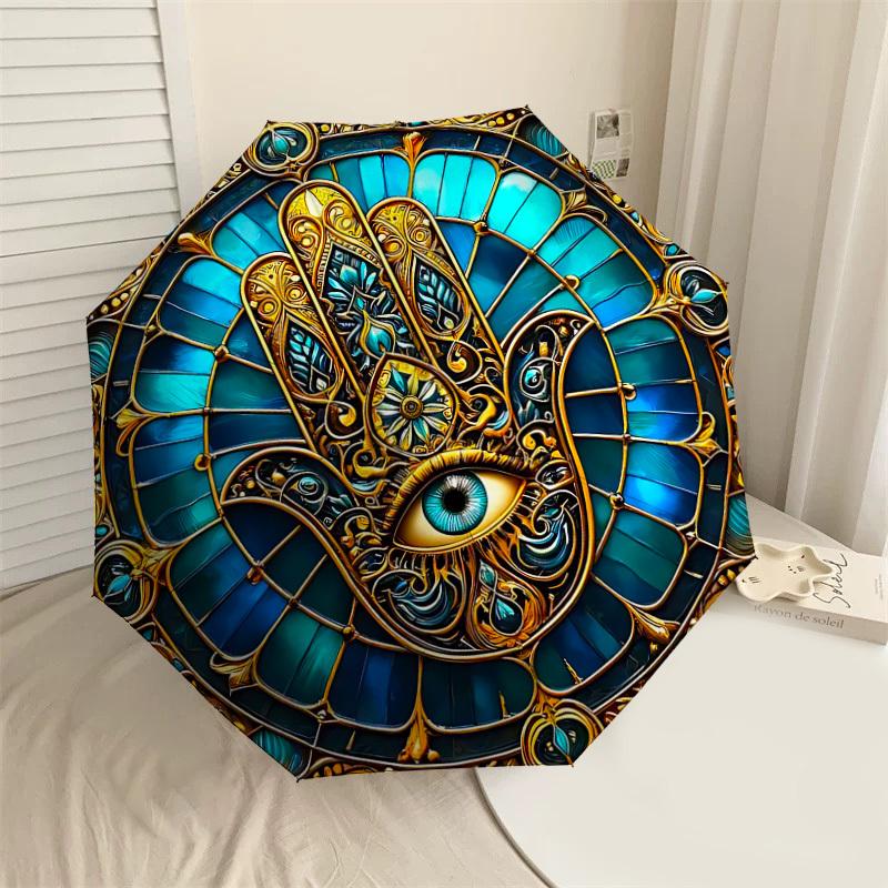 

1PC Stained Glass Window Circle Automatic Open/Close Umbrella with Windproof, 8-Rib Sturdy Canopy, Durable Ribs, Fashionable Design, Outdoor Accessory
