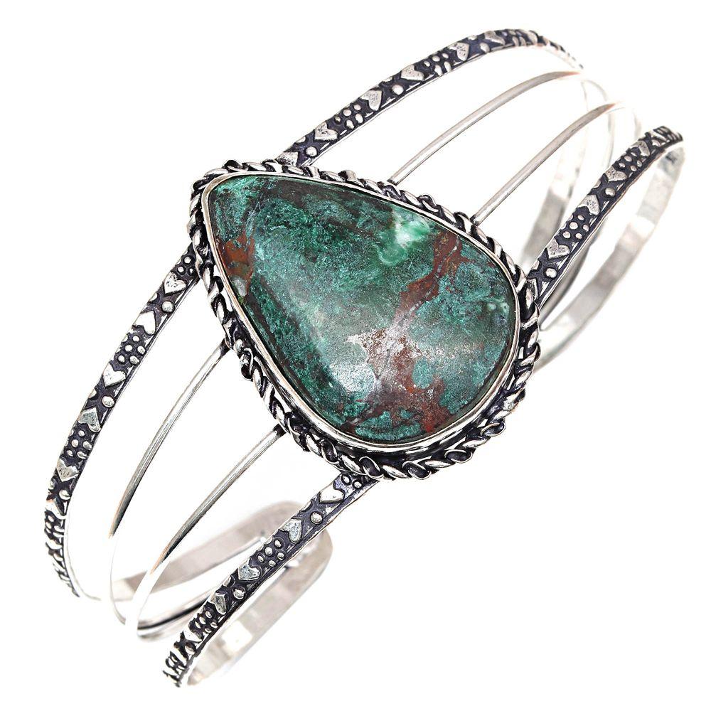 

Браслеты-манжеты из драгоценных камней хризоколлы, антикварные, 7 дюймов, регулируемые