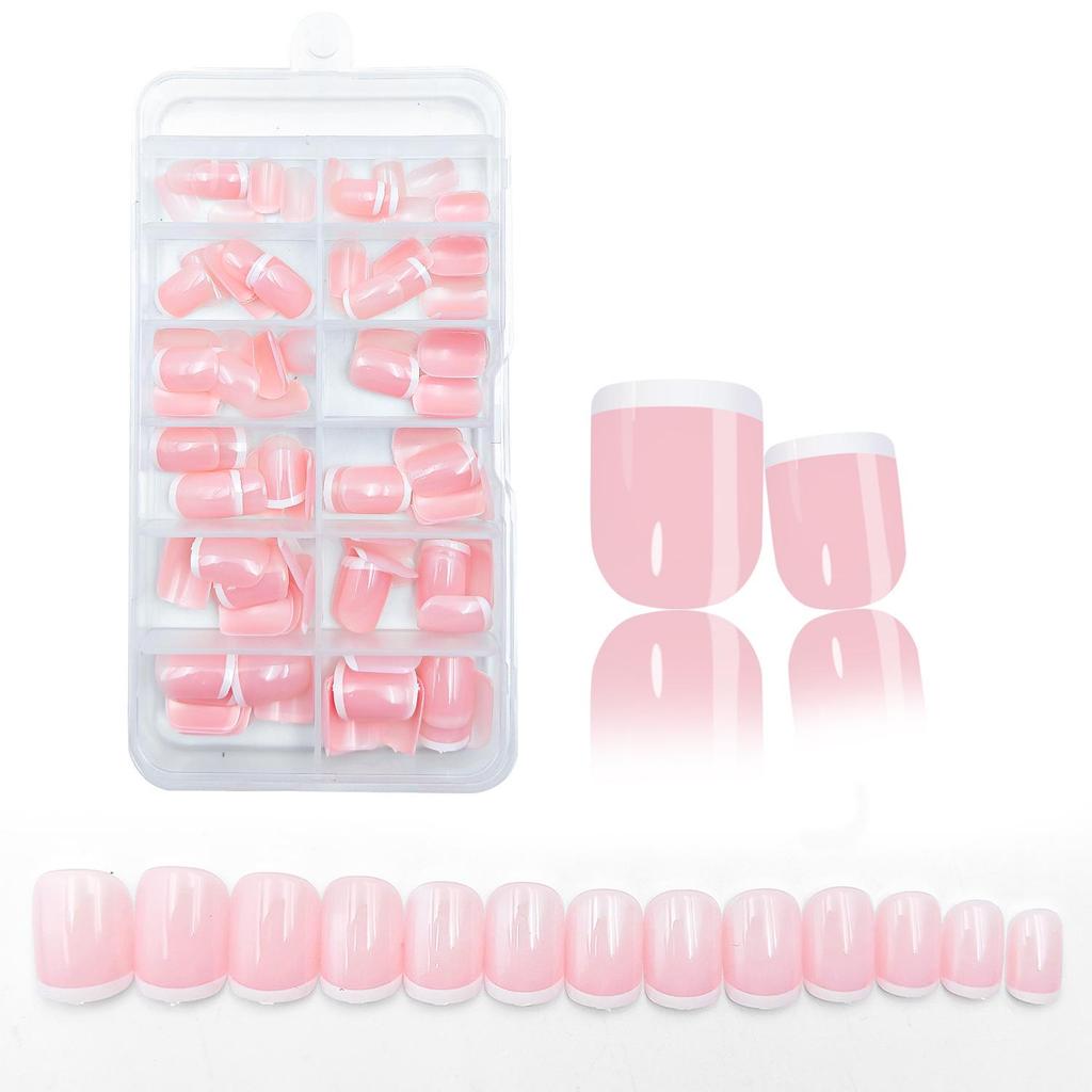 120-Piece Black & White French Square False Nails Set - Reusable Wear-On Manicure Tips