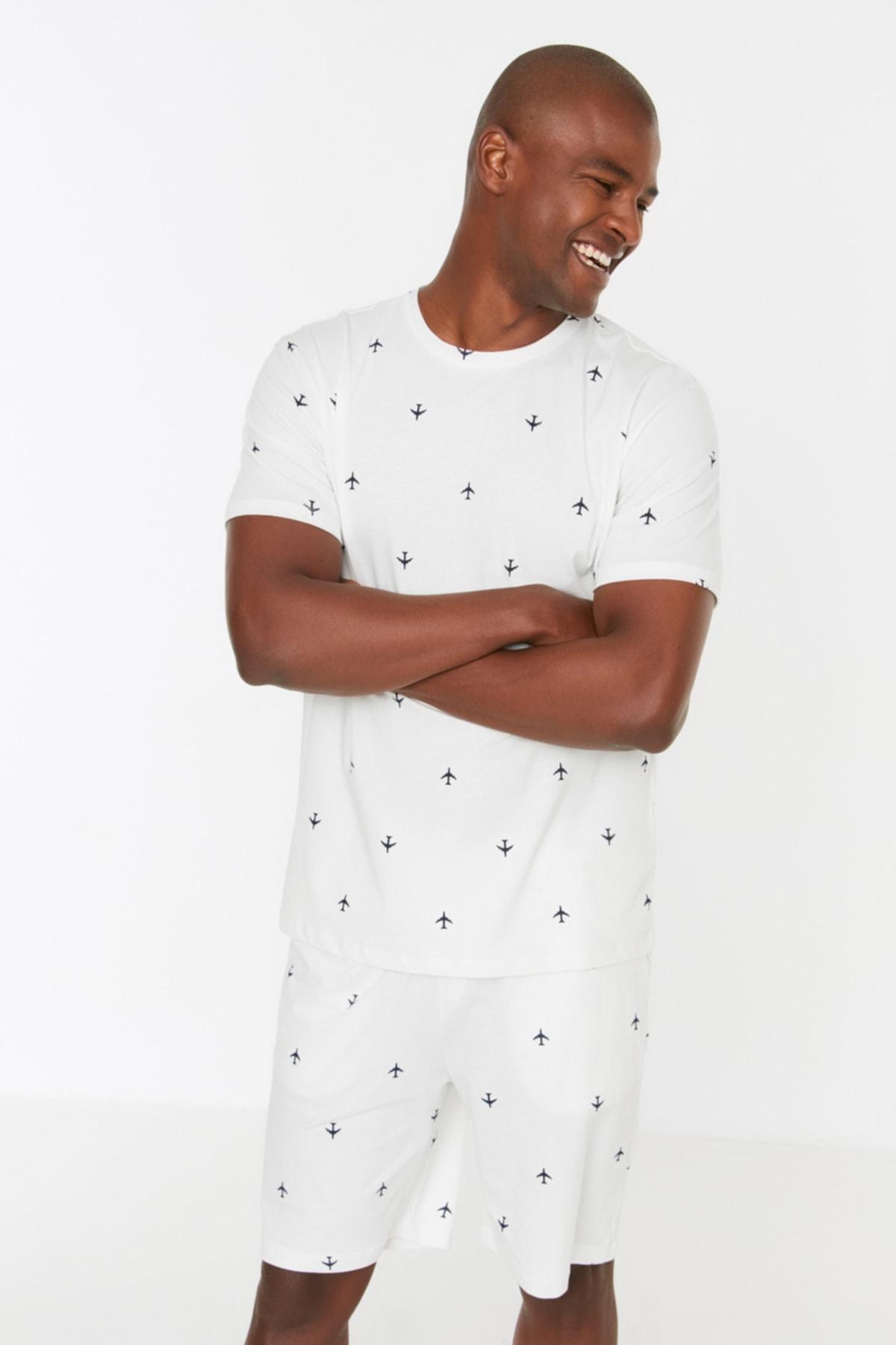 

Вязаный пижамный комплект цвета экрю с принтом THMSS21PT0923..