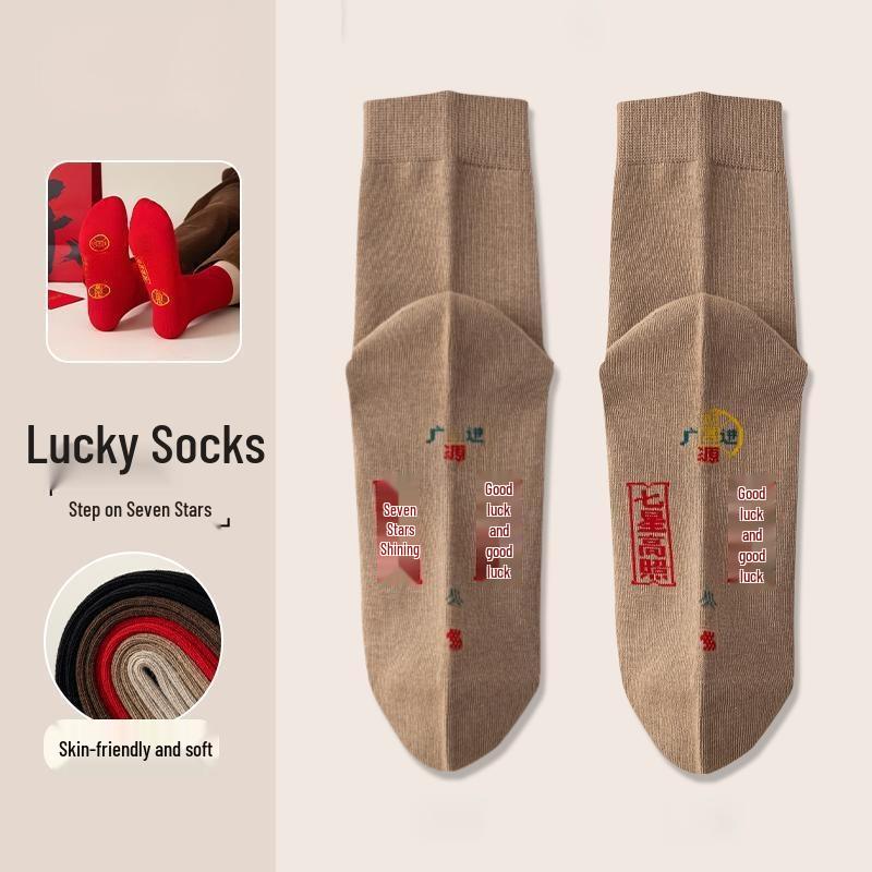 Seven-Star Red Socks - Pure Cotton, Year of the Horse Design, Unisex 2026 Edition, Featuring Copper Coins for Good Luck and Weddings