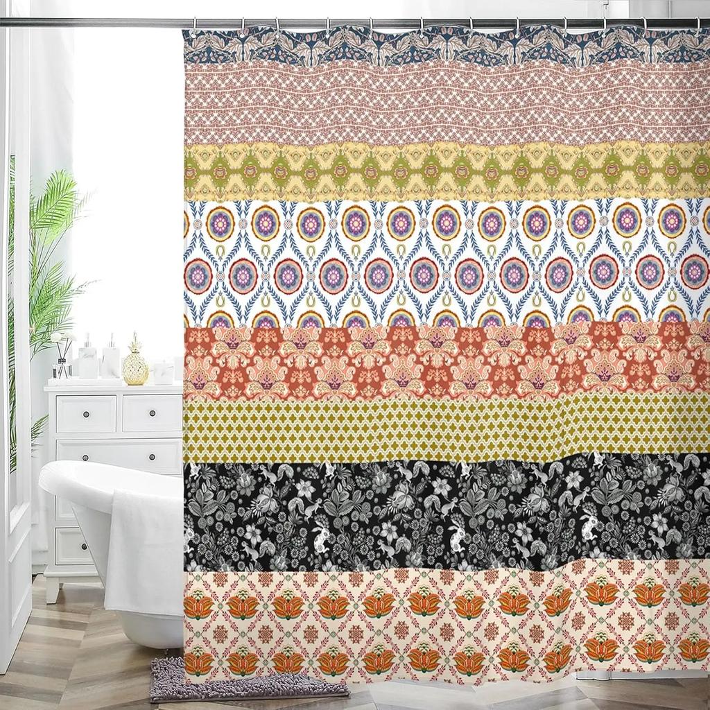 Flerfärgad Blomkonst Blommig Duschdraperi Badrum Dekorativ Vattentät Tvättbar Duschdraperi 180x180cm